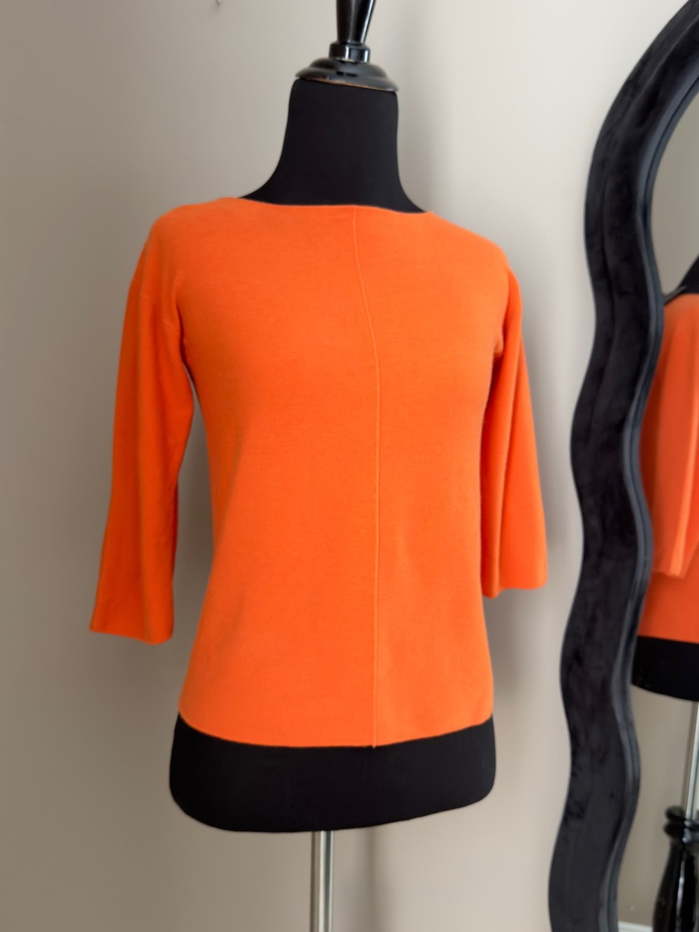 Giorgio Armani Womens S Orange Knit Pullover Sweater Crew Neck 3/4 Sleeve Italy